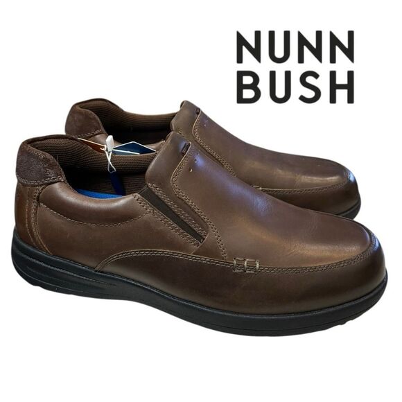 New NUNN BUSH Men\'s Cam Moc Toe Slip On Brown Shoes Loafers 10 10W